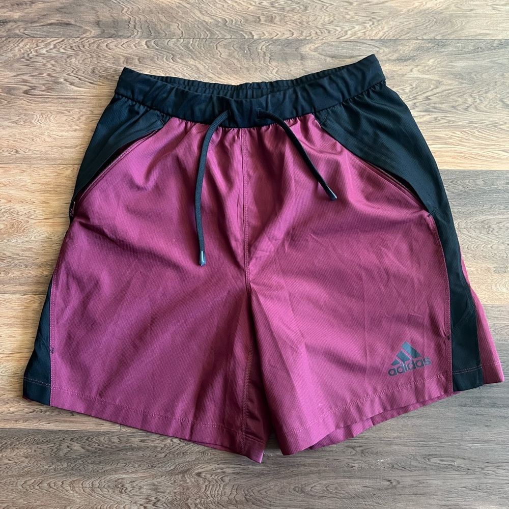 Adidas Men's Maroon and Black Athletic Shorts